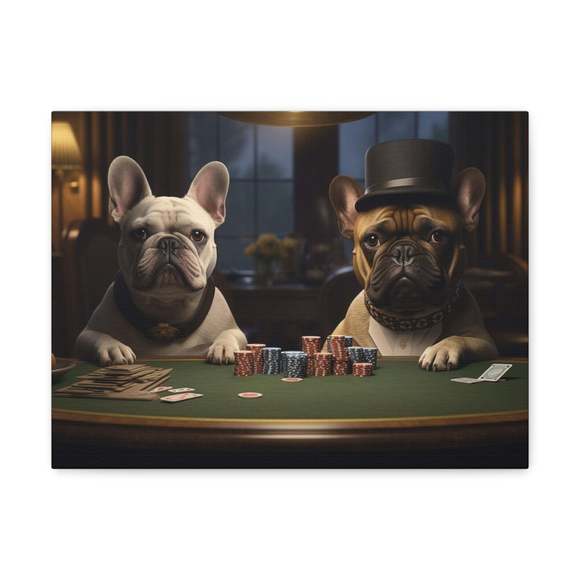 French Bulldogs Playing Poker Animals Playing Card Canvas Wall Art for Home Deco